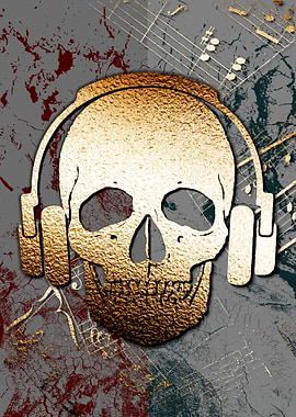 Gold Music Skull Poster
