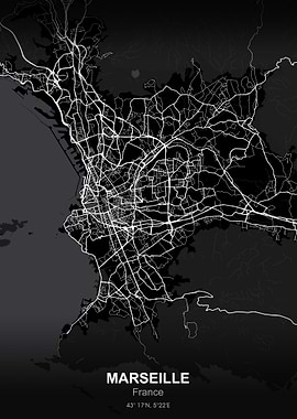 marseille City map black