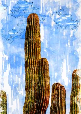 Tall Green Cactus Sketch