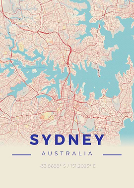 Sydney Vintage Map Style