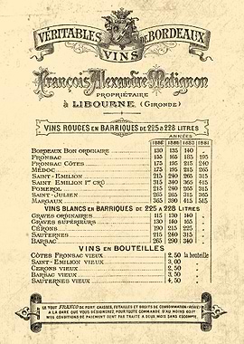 VIN de BORDEAUX PRIX 1888