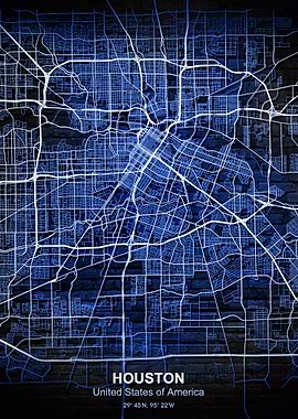 houston blue wall map