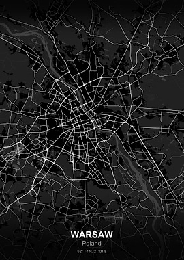 warsaw city map black