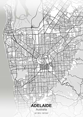 adelaide city map white