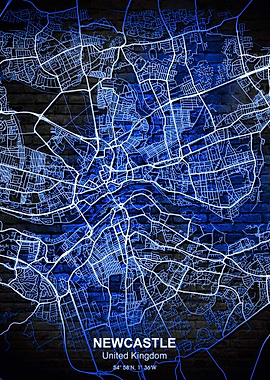 newcastle blue wall map