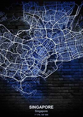 singapore blue wall map
