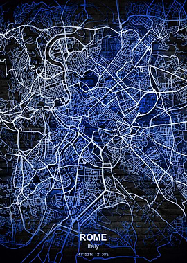 rome italy blue wall map