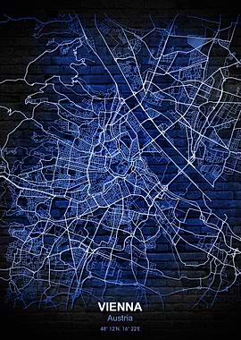 vienna blue wall map