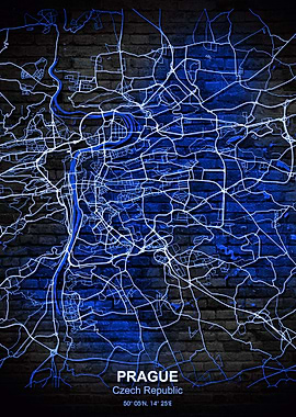 prague blue wall map