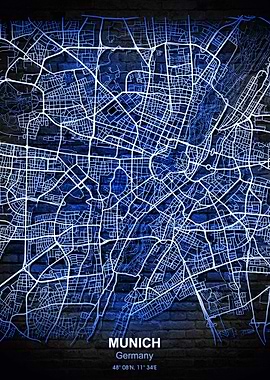 munich blue wall map