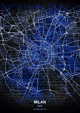 milan blue wall map