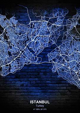 istanbul blue wall map