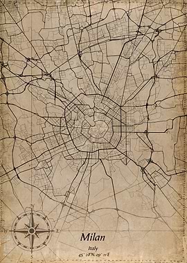 milan italy vintage map