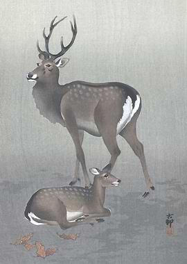 Deers Resting Woodblock