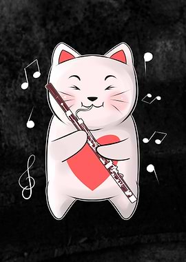 Cute Cat Playing Bassoon