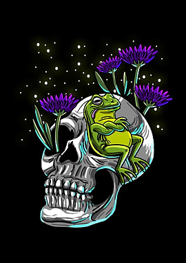 Skull Frog Purple Daisy