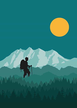 Hiker Hiking In Mountain