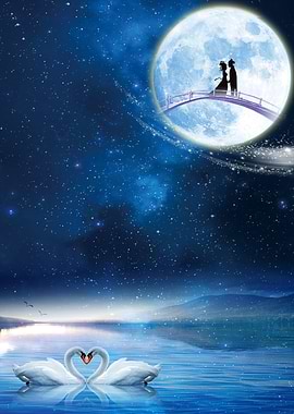 Love Couple at the Moon