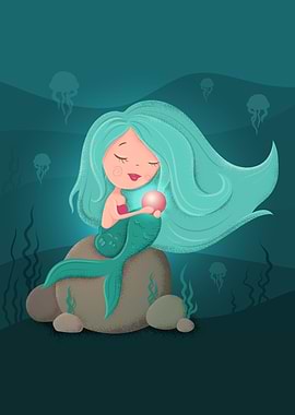 Lovely Blue Mermaid Girl