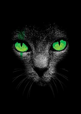 Black Cat with Green Eyes