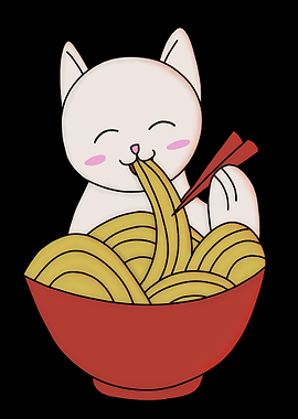 Cat Eating Ramen