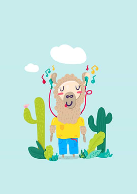 Funny Boy Llama Cartoon