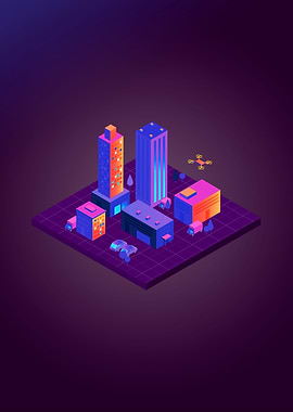 Isometric Neon sci-fi city