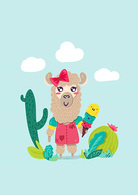 Funny Girl Llama Cartoon