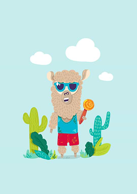 Funny Boy Llama Cartoon