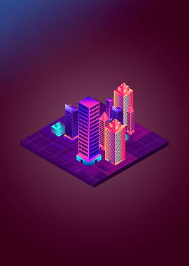 Isometric Neon sci-fi city
