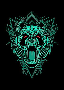 Neon Robotic Panda Head