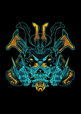 Blue Robotic Samurai Head