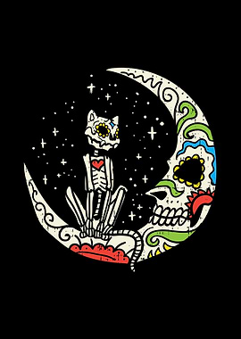 Sugar Skull Cat Moon