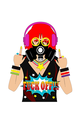 Red hair girl with gas mas