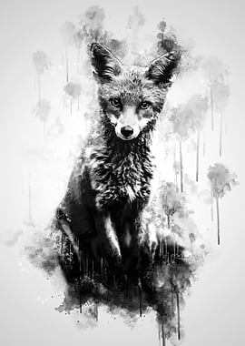 Fox Sitting BW