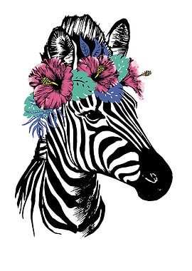 Zebra with hibiscus flower