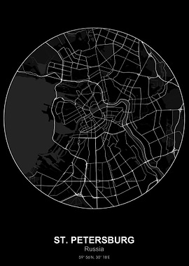st petersburg map black