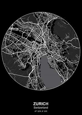 zurich circle map black