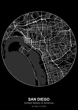 san diego circle map black