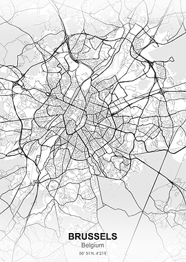 brussels city map white