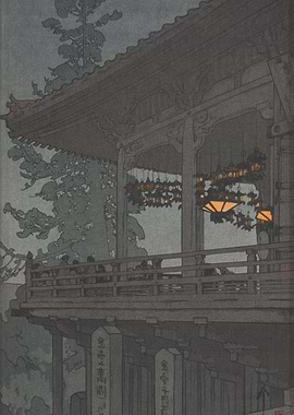 A Temple Veranda at Night