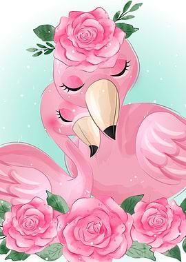 Cute flamingo mother