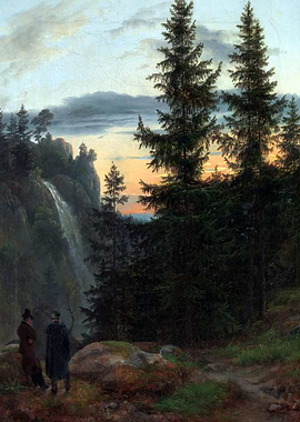 Two Men Before a Waterfall