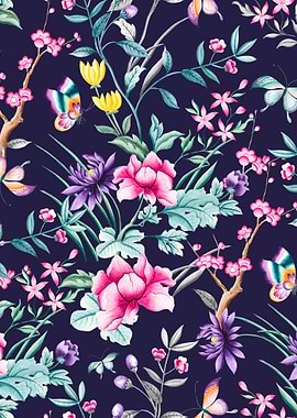 Navy Chinese Floral