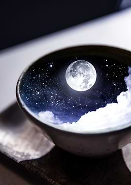 Zen Bowl Full Moon in Sky