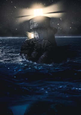 Lonely night lighthouse