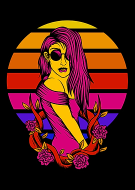 The girl retro wave art