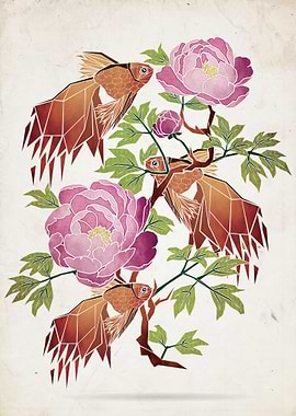 goldfish and peonies