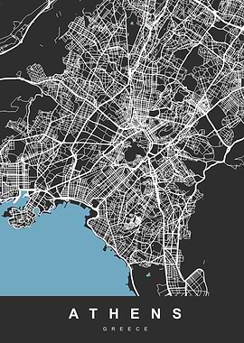 Map Athens Greece Black