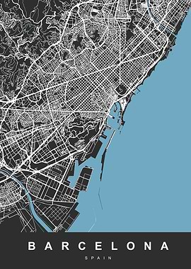 Map Barcelona Spain Blue